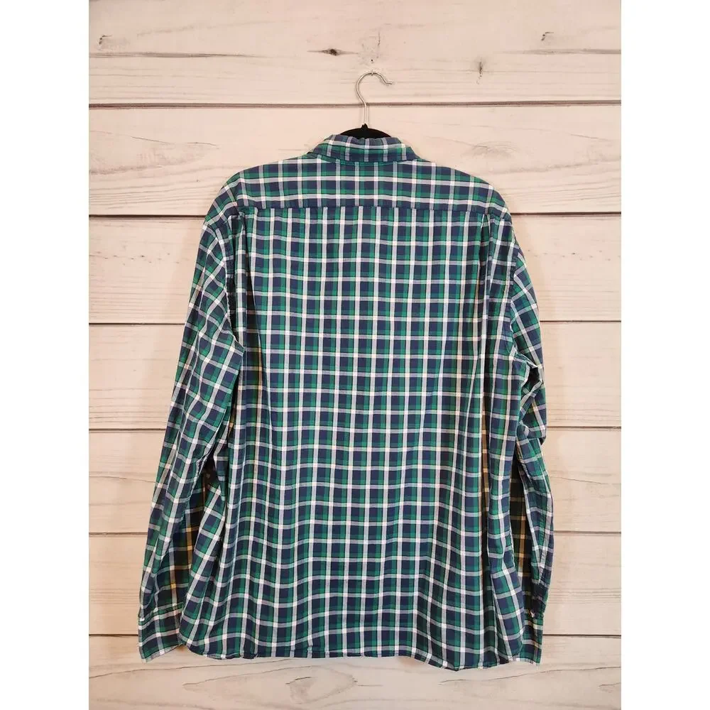 J.‎ Crew Men's Blue Green Plaid Flex Washed Slim Fit Button Down Shirt Size XXL